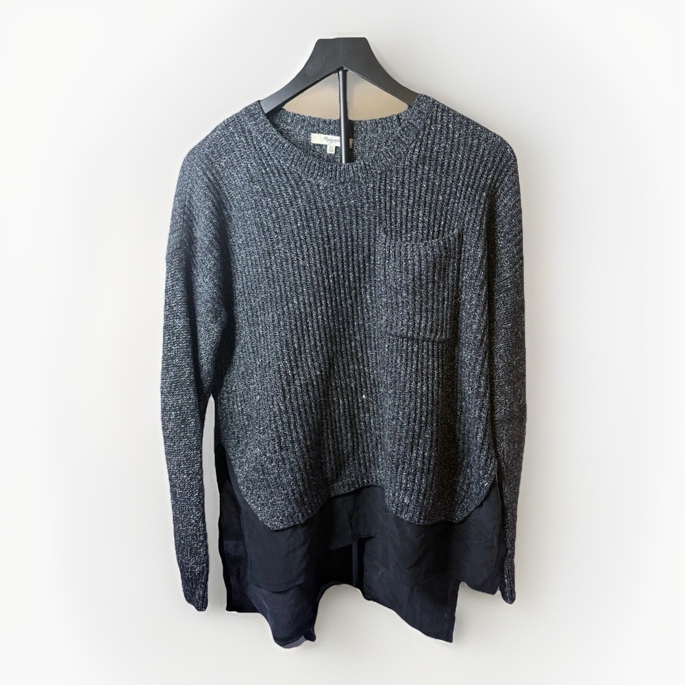 Madewell Women's XS Extra Small Marled Knit Layered Sweater Black Gray Pocket - Picture 2 of 6